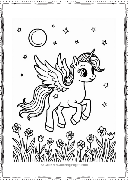 Pegasus Flying Over A Flower Field Free PDF Printable