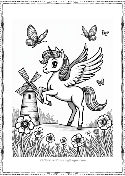 Pegasus Near A Whimsical Windmill Free PDF Printable