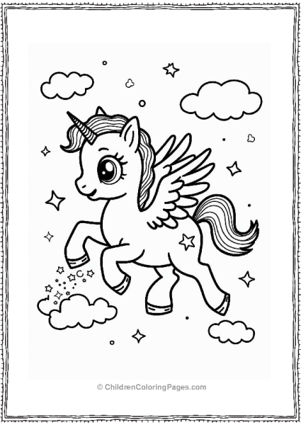 Pegasus Playing With Clouds And Rainbows Free PDF Printable