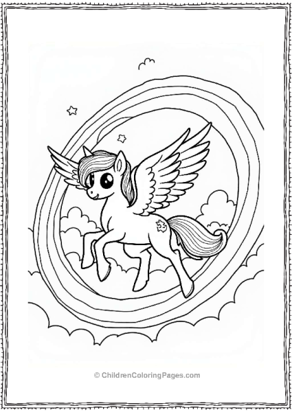 Pegasus Racing Through Colorful Rings Free PDF Printable