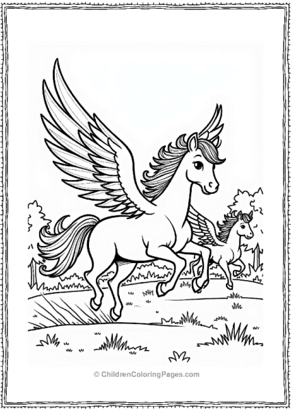 Pegasus Racing With Friends In The Meadow Free PDF Printable