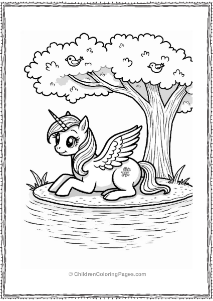 Pegasus Relaxing By A Calm Lake Free PDF Printable