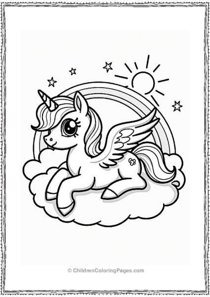 Pegasus Resting On A Cloud With A Rainbow Free PDF Printable