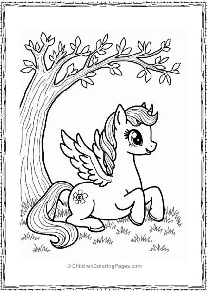 Pegasus Resting Under A Blooming Tree Free PDF Printable