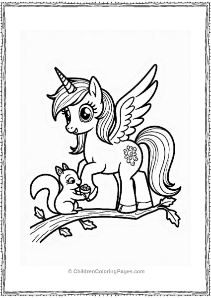 Pegasus Sharing Snacks With A Squirrel Free PDF Printable