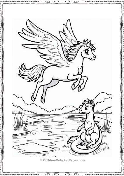 Pegasus Soaring Above A Sparkling River Free PDF Printable