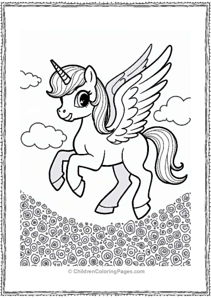 Pegasus Soaring Over A Flower Field Free PDF Printable