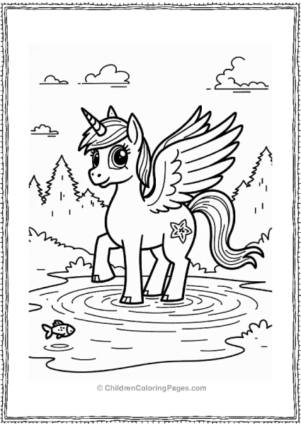 Pegasus Splashing In A Sparkling Lake Free PDF Printable