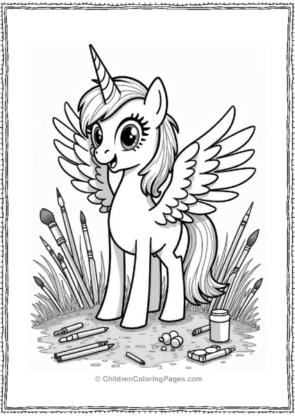 Pegasus Surrounded By Art Supplies Free PDF Printable