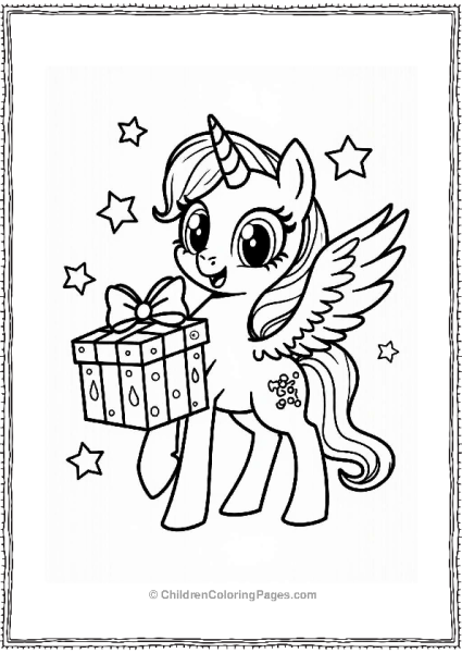 Pegasus With A Festive Gift Free PDF Printable