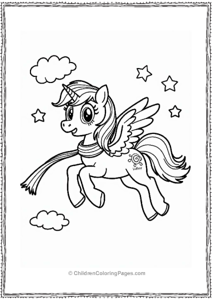 Pegasus With A Scarf In The Sky Free PDF Printable