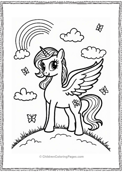 Pegasus With Rainbow Trails And Butterflies Free PDF Printable