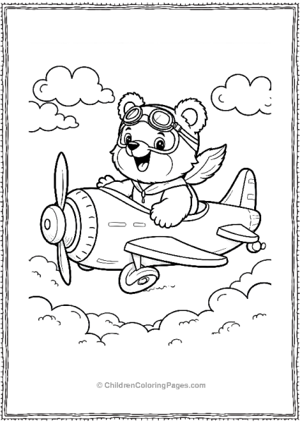 Pilot Bear Flying A Plane Free PDF Printable