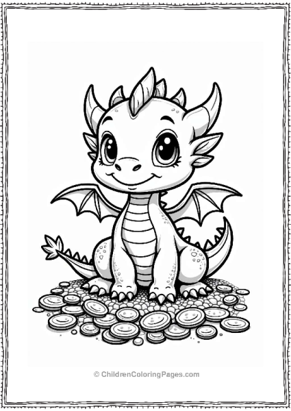 Playful Baby Dragon Among Treasure Free PDF Printable