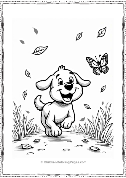 Playful Dog Chasing Leaves And Butterflies Free PDF Printable