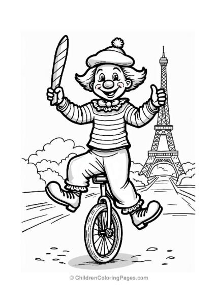 Playful French Clown On A Unicycle Free PDF Printable