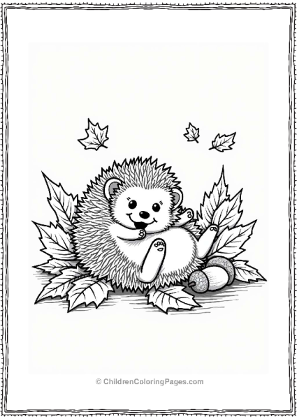 Playful Hedgehog In Fall Leaves Free PDF Printable