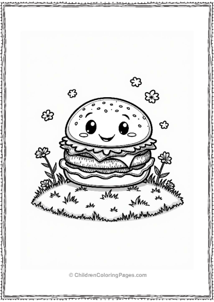 Playful Veggie Burger Character On A Sunny Hill Free PDF Printable