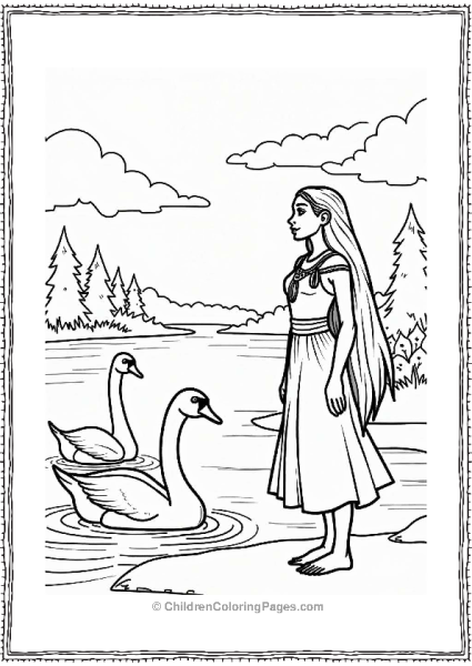 Pocahontas Admiring Swans By The Lake Free PDF Printable