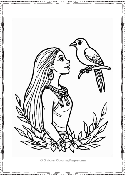 Pocahontas And A Colorful Bird Free PDF Printable