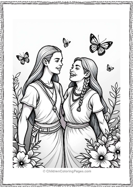 Pocahontas And Explorer Laughing Together Free PDF Printable