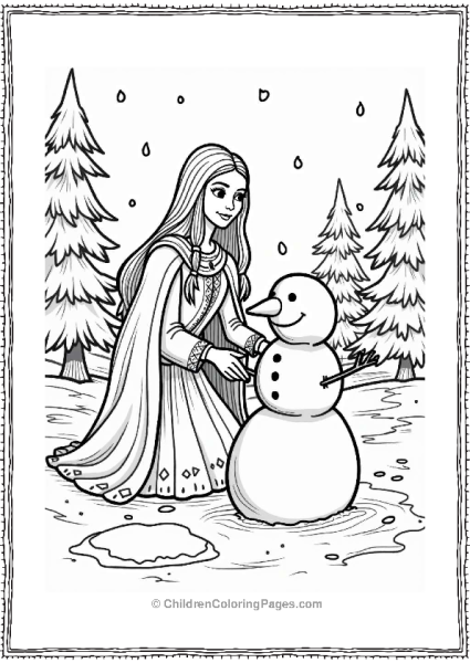 Pocahontas Building A Snowman In Winter Free PDF Printable