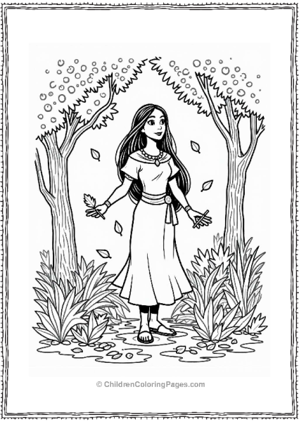 Pocahontas Collecting Autumn Leaves Free PDF Printable