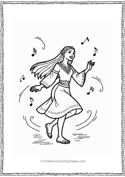 Pocahontas Dancing With Musical Notes Free PDF Printable