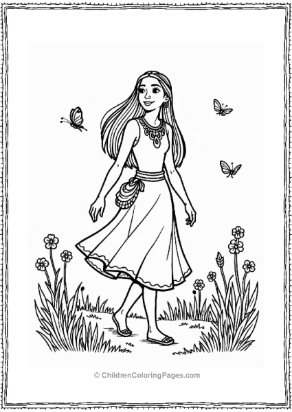 Pocahontas Exploring A Flower Meadow Free PDF Printable