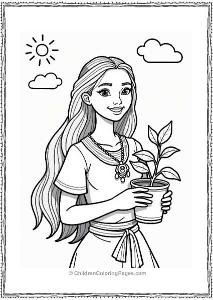 Pocahontas Holding A Potted Plant Free PDF Printable