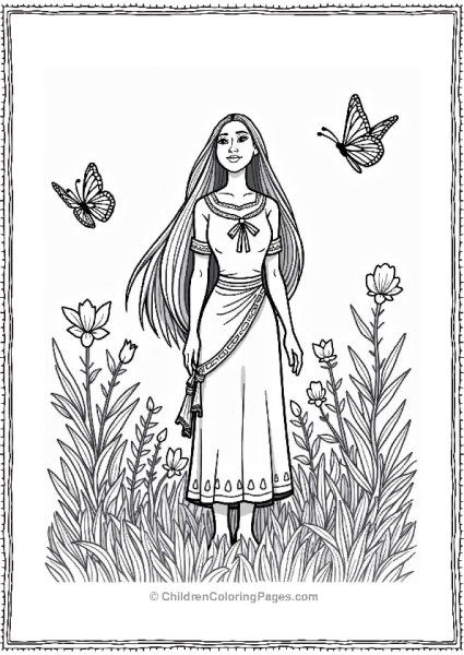 Pocahontas In A Spring Flower Field Free PDF Printable