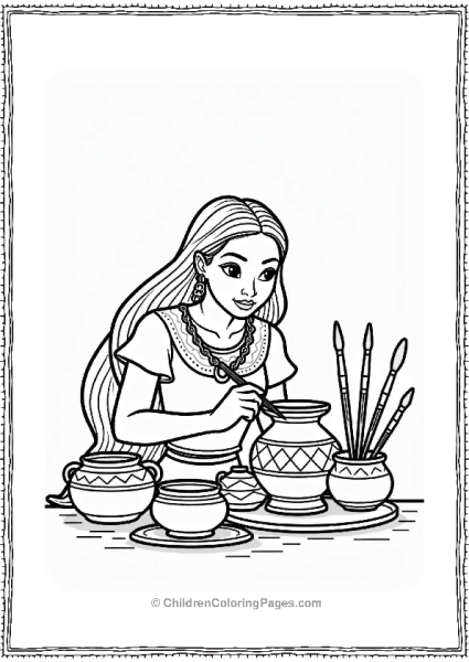 Pocahontas Painting A Clay Pot Free PDF Printable