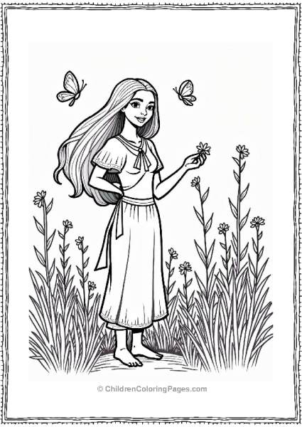 Pocahontas Picking Wildflowers In A Meadow Free PDF Printable