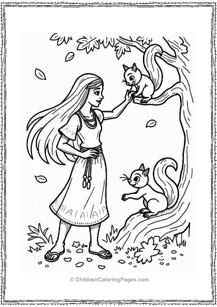 Pocahontas Playing With Squirrels Free PDF Printable