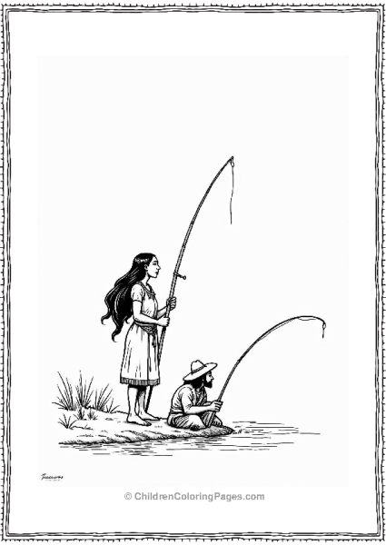 Pocahontas Teaching Settlers To Fish Free PDF Printable