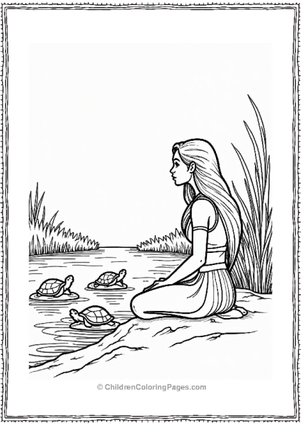 Pocahontas Watching Turtles By The River Free PDF Printable