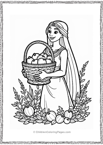 Pocahontas With A Basket Of Fruits Free PDF Printable