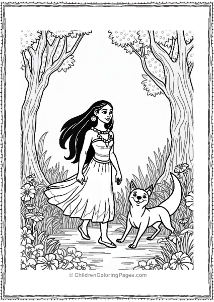 Pocahontas With A Curious Fox In The Forest Free PDF Printable