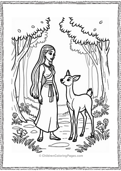 Pocahontas With A Deer In The Forest Free PDF Printable