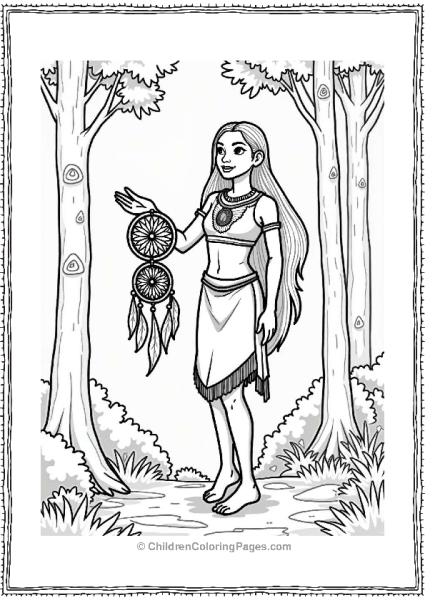 Pocahontas With A Dreamcatcher In The Woods Free PDF Printable