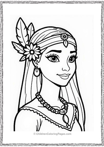 Pocahontas With A Feathered Headpiece Free PDF Printable