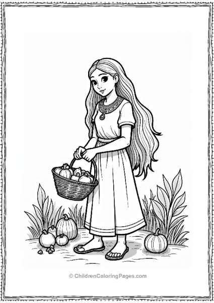 Pocahontas With A Harvest Basket Free PDF Printable