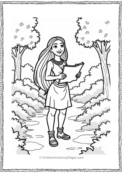 Pocahontas With A Map In The Woods Free PDF Printable