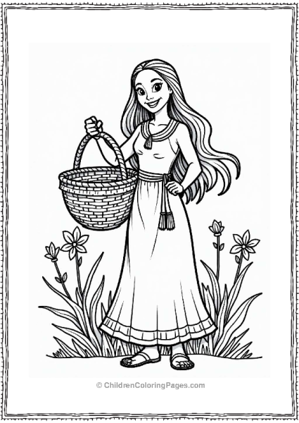 Pocahontas With A Woven Basket Free PDF Printable