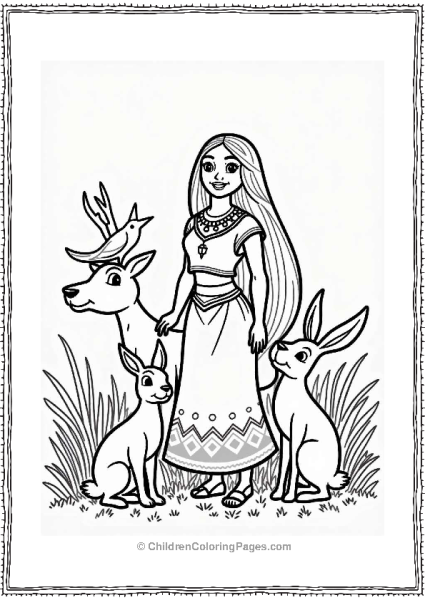 Pocahontas With Animal Friends In Nature Free PDF Printable