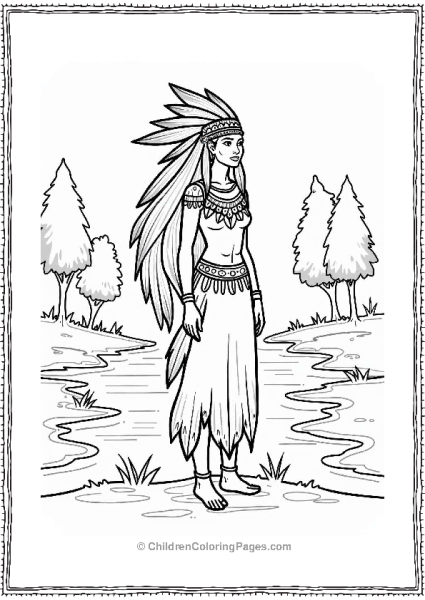 Pocahontas With Feathered Headdress Free PDF Printable