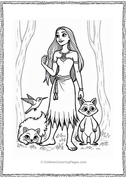 Pocahontas With Her Animal Friends In The Forest Free PDF Printable