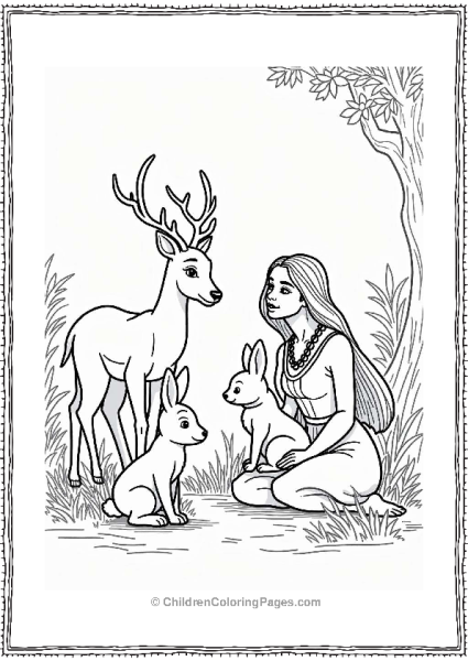 Pocahontas With Her Animal Friends Free PDF Printable