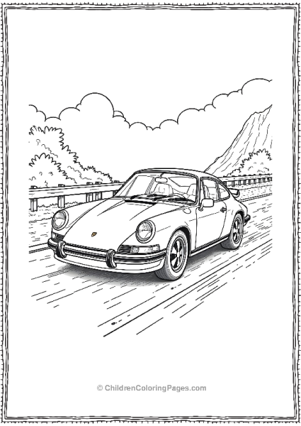 Porsche 911 Carrera Speeding On A Rainy Road Free PDF Printable