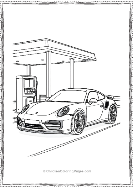 Porsche 911 Turbo Parked At A Modern Gas Station Free PDF Printable